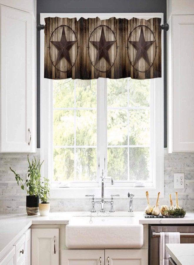 Homechoid Western Texas Star Window Curtain Valance for Living Room/Kitchen/Bathroom/Farmhouse, Retro Rustic Wooden Boards Short Rod Pocket Tier Curtain Window Treatment, 1 Panel 54x18 - Image 2